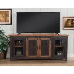 Santa Fe Antique Black and Age Distressed Pine Metal TV Stand Fits TVs Up to 70 in. with Cable Management by Martin Svensson Home -EVERGLADE HOME Shop antique black and age distressed pine martin svensson home tv stands 90905 4f 1000