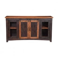 Santa Fe Antique Black and Age Distressed Pine Metal TV Stand Fits TVs Up to 70 in. with Cable Management by Martin Svensson Home