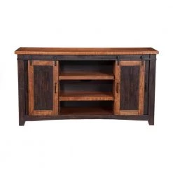 Santa Fe Antique Black and Age Distressed Pine Metal TV Stand Fits TVs Up to 70 in. with Cable Management by Martin Svensson Home -EVERGLADE HOME Shop antique black and age distressed pine martin svensson home tv stands 90905 c3 1000