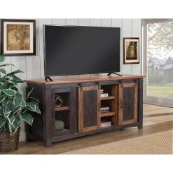 Santa Fe Antique Black and Age Distressed Pine Metal TV Stand Fits TVs Up to 70 in. with Cable Management by Martin Svensson Home -EVERGLADE HOME Shop antique black and age distressed pine martin svensson home tv stands 90905 fa 1000