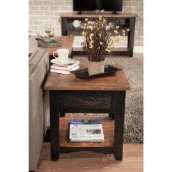 Rustic Collection Antique Black and Honey Tobacco End Table by Martin Svensson Home -EVERGLADE HOME Shop antique black and honey aged distressed pine martin svensson home end side tables 890135 4f 1000