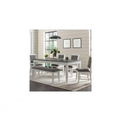 Del Mar Antique White with Grey Linen Seat Upholstered Dining Bench (19 in. H x 49 in. W x 16 in. D) by Martin Svensson Home 5 Del Mar Antique White with Grey Linen Seat Upholstered Dining Bench (19 in. H x 49 in. W x 16 in. D) by Martin Svensson Home -EVERGLADE HOME Shop antique white and grey linen martin svensson home dining benches 5202935 31 1000