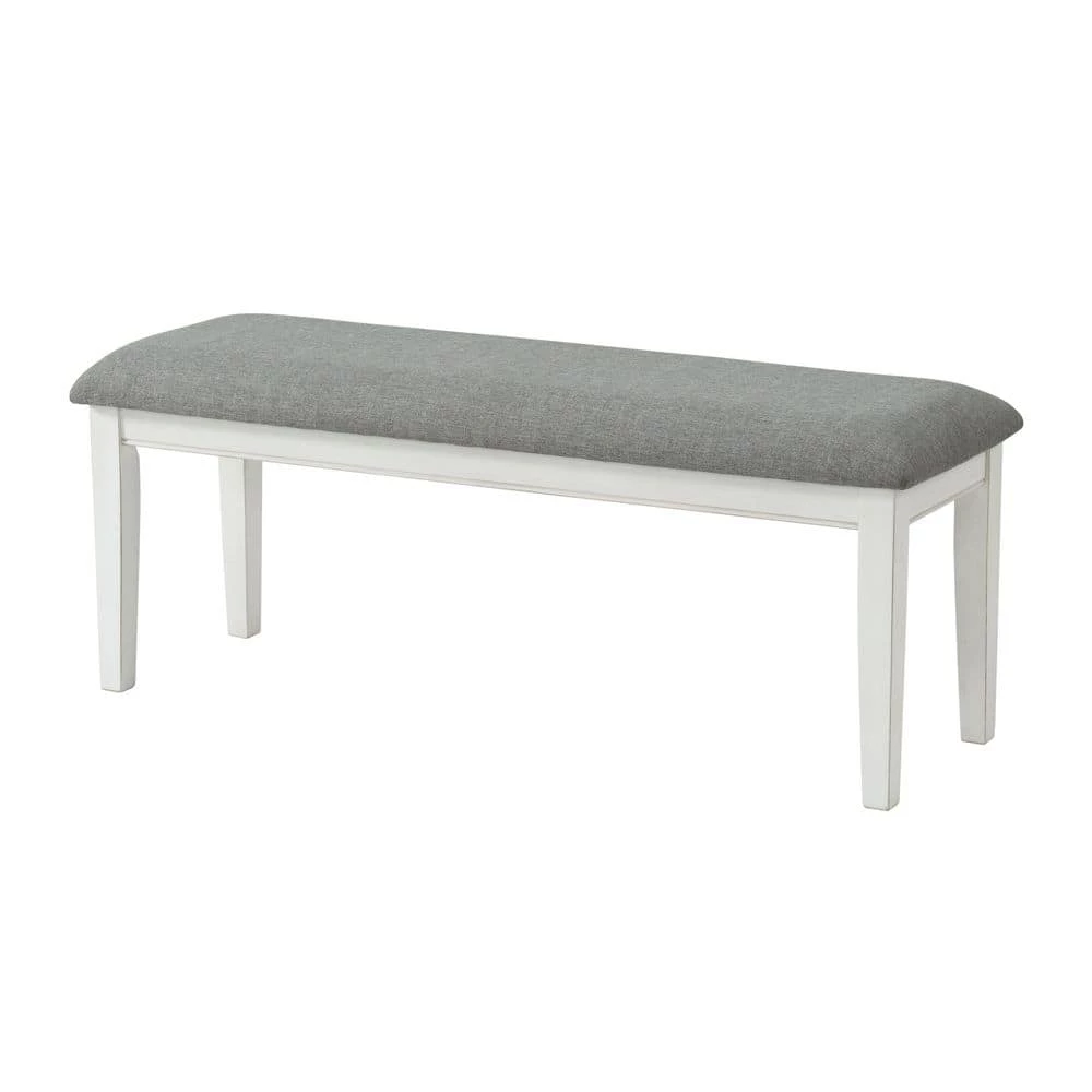 Del Mar Antique White with Grey Linen Seat Upholstered Dining Bench (19 in. H x 49 in. W x 16 in. D) by Martin Svensson Home 1 Del Mar Antique White with Grey Linen Seat Upholstered Dining Bench (19 in. H x 49 in. W x 16 in. D) by Martin Svensson Home