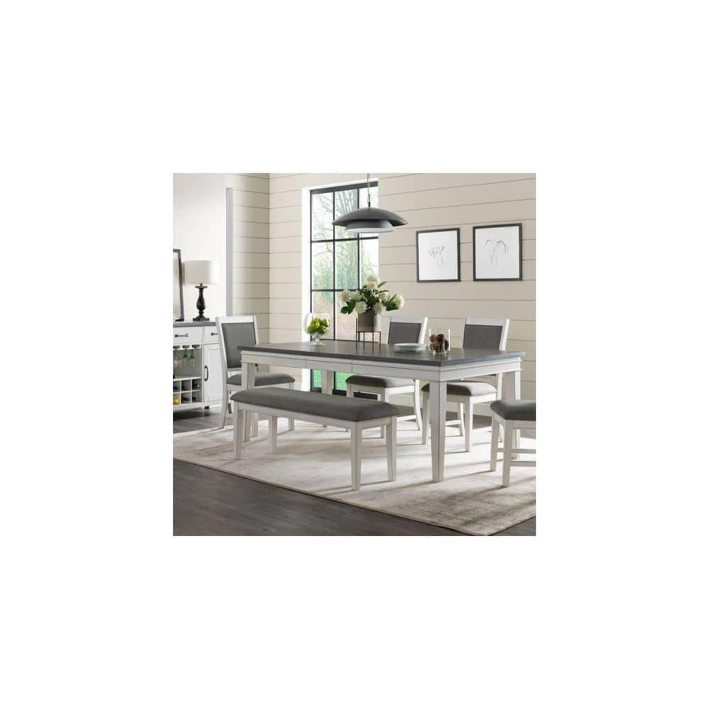 Del Mar Antique White with Grey Linen Seat Upholstered Dining Bench (19 in. H x 49 in. W x 16 in. D) by Martin Svensson Home 2 Del Mar Antique White with Grey Linen Seat Upholstered Dining Bench (19 in. H x 49 in. W x 16 in. D) by Martin Svensson Home - Image 2