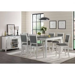 Del Mar Antique White and Grey Linen Upholstered Pub Chair (Set of 2) by Martin Svensson Home -EVERGLADE HOME Shop antique white and grey linen martin svensson home dining chairs 5202963 31 1000