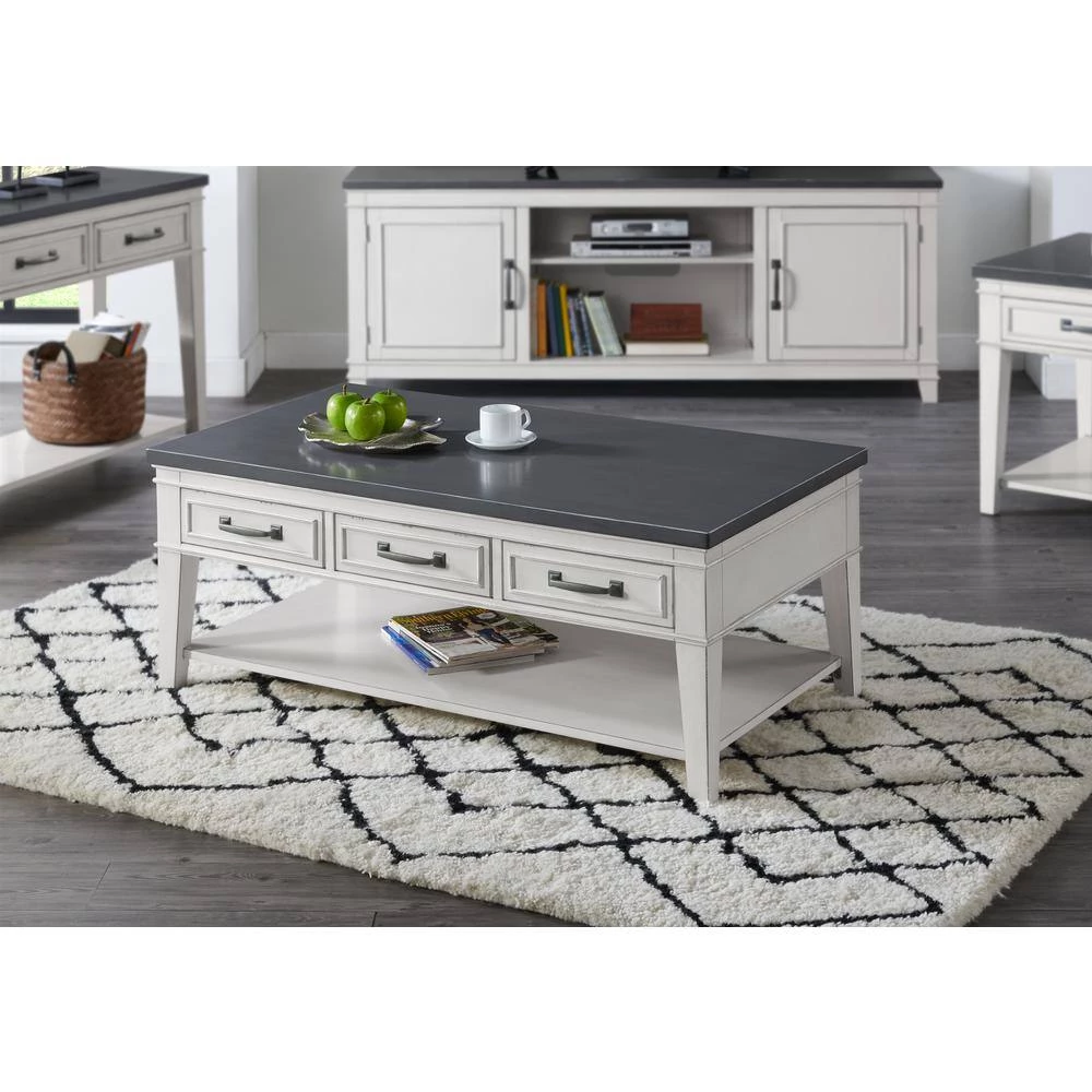 Del Mar 48 in. Antique White/Gray Large Rectangle Wood Coffee Table with 3-Drawers by Martin Svensson Home 10 Del Mar 48 in. Antique White/Gray Large Rectangle Wood Coffee Table with 3-Drawers by Martin Svensson Home - Image 10