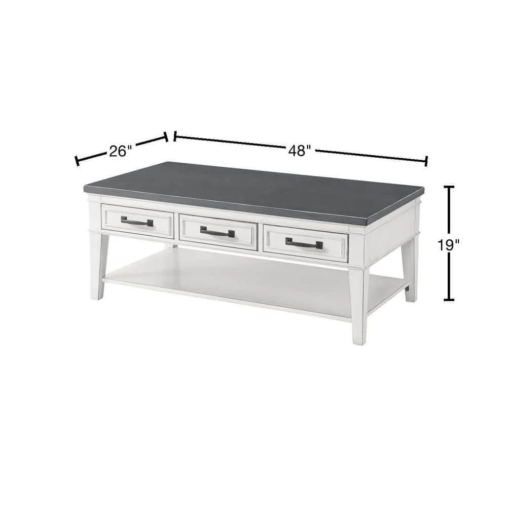 Del Mar 48 in. Antique White/Gray Large Rectangle Wood Coffee Table with 3-Drawers by Martin Svensson Home 3 Del Mar 48 in. Antique White/Gray Large Rectangle Wood Coffee Table with 3-Drawers by Martin Svensson Home - Image 3