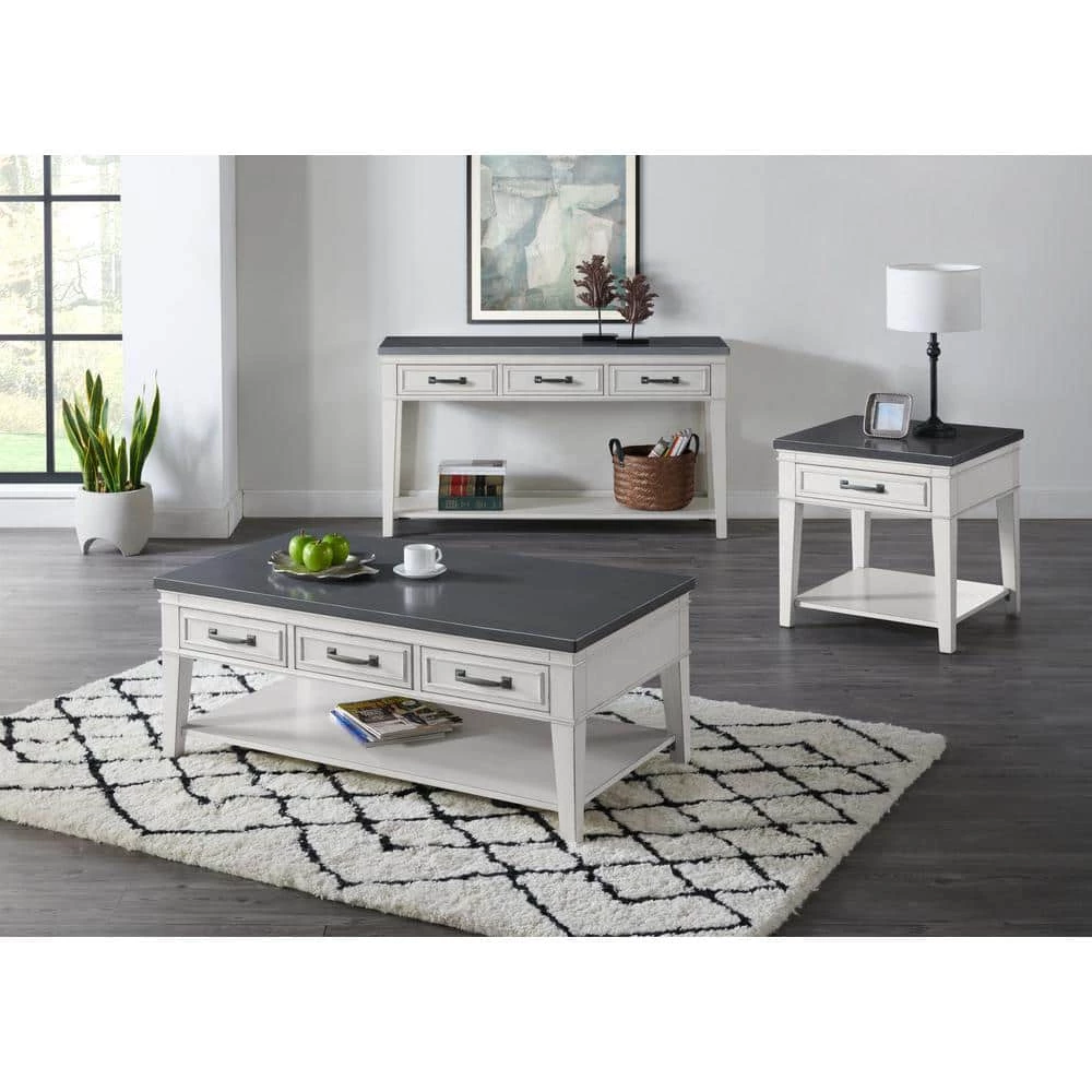 Del Mar 48 in. Antique White/Gray Large Rectangle Wood Coffee Table with 3-Drawers by Martin Svensson Home 7 Del Mar 48 in. Antique White/Gray Large Rectangle Wood Coffee Table with 3-Drawers by Martin Svensson Home - Image 7