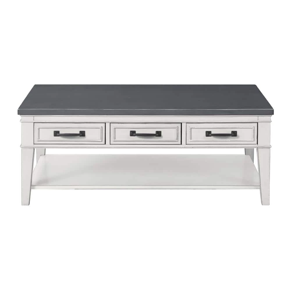 Del Mar 48 in. Antique White/Gray Large Rectangle Wood Coffee Table with 3-Drawers by Martin Svensson Home 1 Del Mar 48 in. Antique White/Gray Large Rectangle Wood Coffee Table with 3-Drawers by Martin Svensson Home