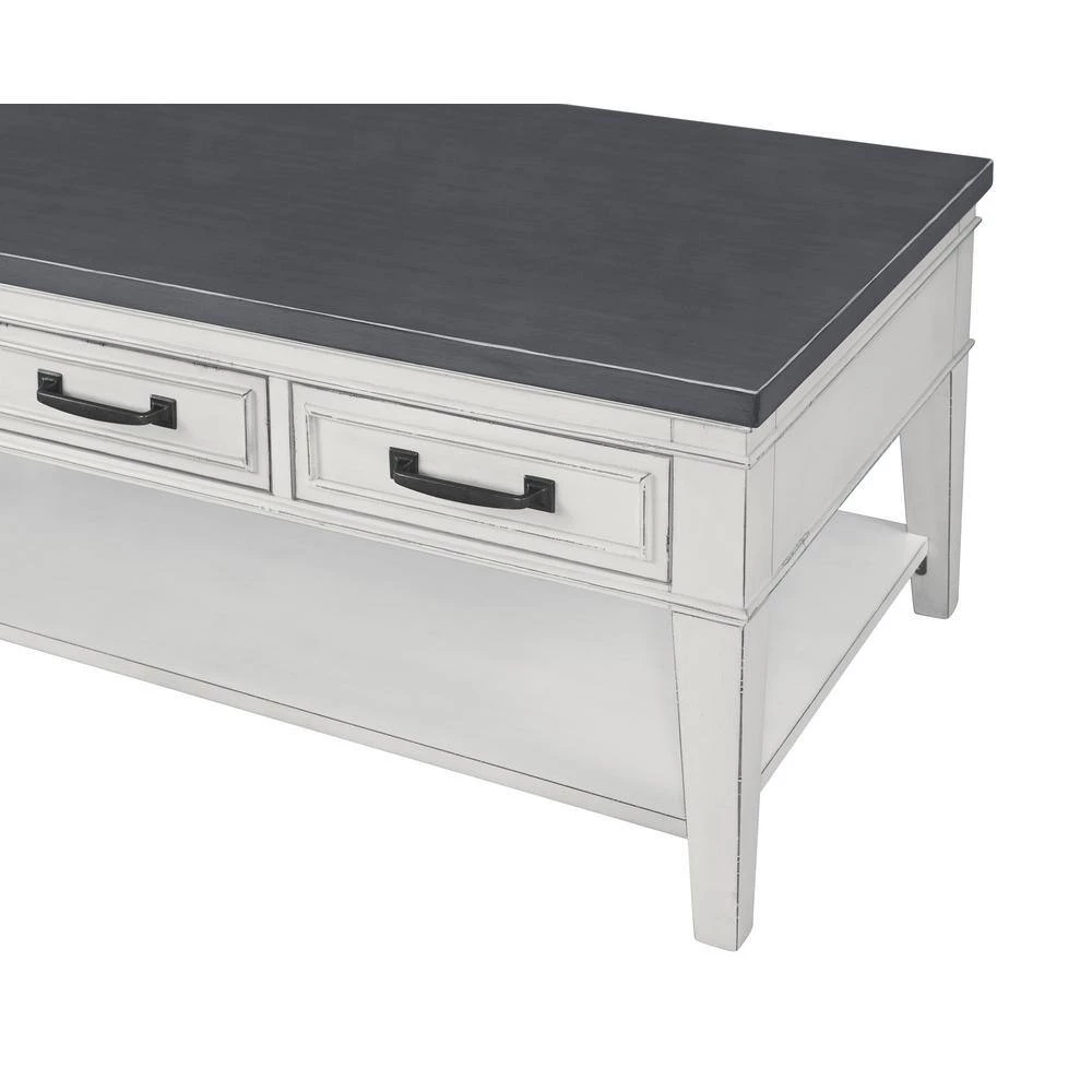 Del Mar 48 in. Antique White/Gray Large Rectangle Wood Coffee Table with 3-Drawers by Martin Svensson Home 9 Del Mar 48 in. Antique White/Gray Large Rectangle Wood Coffee Table with 3-Drawers by Martin Svensson Home - Image 9