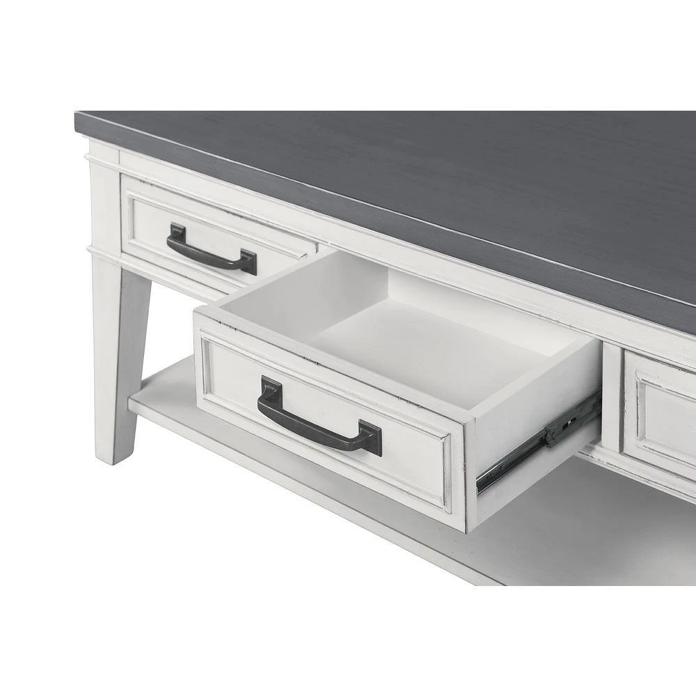 Del Mar 48 in. Antique White/Gray Large Rectangle Wood Coffee Table with 3-Drawers by Martin Svensson Home 5 Del Mar 48 in. Antique White/Gray Large Rectangle Wood Coffee Table with 3-Drawers by Martin Svensson Home - Image 5