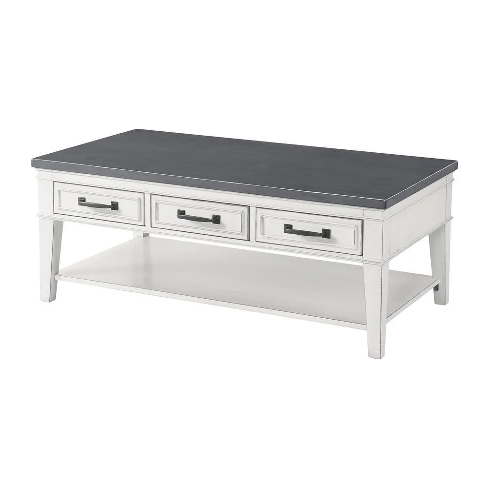 Del Mar 48 in. Antique White/Gray Large Rectangle Wood Coffee Table with 3-Drawers by Martin Svensson Home 6 Del Mar 48 in. Antique White/Gray Large Rectangle Wood Coffee Table with 3-Drawers by Martin Svensson Home - Image 6