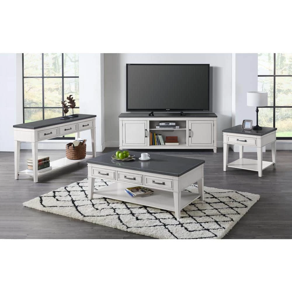 Del Mar 48 in. Antique White/Gray Large Rectangle Wood Coffee Table with 3-Drawers by Martin Svensson Home 8 Del Mar 48 in. Antique White/Gray Large Rectangle Wood Coffee Table with 3-Drawers by Martin Svensson Home - Image 8