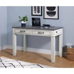 Del Mar 48 in. Rectangular Antique White and Grey 2-Drawer Computer Desk with Fingerprint Lock by Martin Svensson Home -EVERGLADE HOME Shop antique white and grey martin svensson home computer desks 7102901 4f 1000