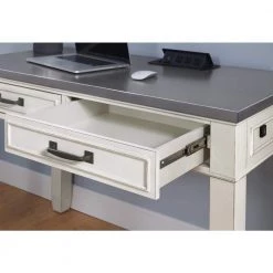 Del Mar 48 in. Rectangular Antique White and Grey 2-Drawer Computer Desk with Fingerprint Lock by Martin Svensson Home -EVERGLADE HOME Shop antique white and grey martin svensson home computer desks 7102901 77 1000
