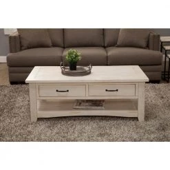 Rustic 50 in. Antique White Large Rectangle Wood Coffee Table with Drawers by Martin Svensson Home 14 Rustic 50 in. Antique White Large Rectangle Wood Coffee Table with Drawers by Martin Svensson Home -EVERGLADE HOME Shop antique white martin svensson home coffee tables 890123 1f 1000