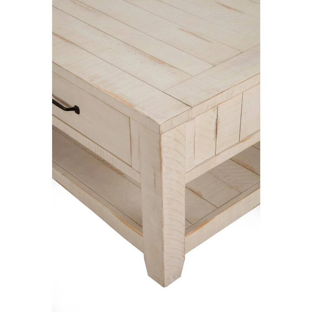 Rustic 50 in. Antique White Large Rectangle Wood Coffee Table with Drawers by Martin Svensson Home 7 Rustic 50 in. Antique White Large Rectangle Wood Coffee Table with Drawers by Martin Svensson Home - Image 7