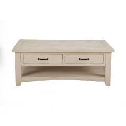 Rustic 50 in. Antique White Large Rectangle Wood Coffee Table with Drawers by Martin Svensson Home