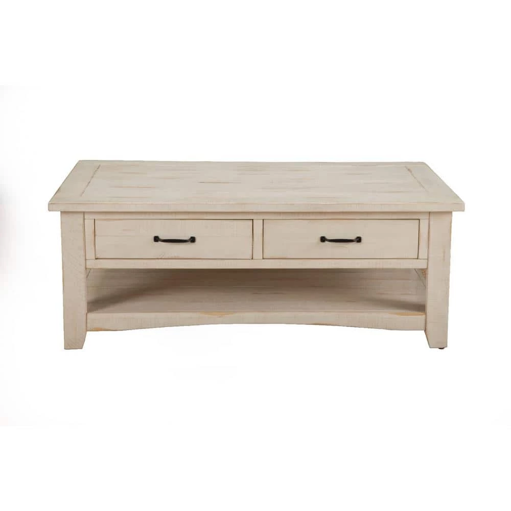 Rustic 50 in. Antique White Large Rectangle Wood Coffee Table with Drawers by Martin Svensson Home 1 Rustic 50 in. Antique White Large Rectangle Wood Coffee Table with Drawers by Martin Svensson Home