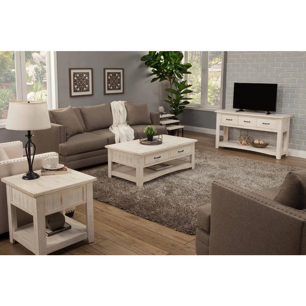 Rustic 50 in. Antique White Large Rectangle Wood Coffee Table with Drawers by Martin Svensson Home 8 Rustic 50 in. Antique White Large Rectangle Wood Coffee Table with Drawers by Martin Svensson Home - Image 8