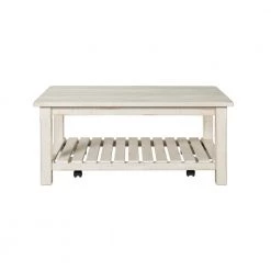 Barn Door 42 in. Antique White Large Rectangle Wood Coffee Table with Casters by Martin Svensson Home