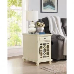 Elegant 16 in. Antique White Chairside End Table with Power by Martin Svensson Home -EVERGLADE HOME Shop antique white martin svensson home end side tables 810073 31 1000