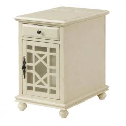 Elegant 16 in. Antique White Chairside End Table with Power by Martin Svensson Home