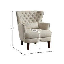 Savry Beige Textured Upholstery Tufted Accent Wingback Chair by EVERGLADE HOME -EVERGLADE HOME Shop beige everglade home accent chairs lx 1112 1 1f 1000