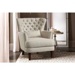 Savry Beige Textured Upholstery Tufted Accent Wingback Chair by EVERGLADE HOME -EVERGLADE HOME Shop beige everglade home accent chairs lx 1112 1 31 1000