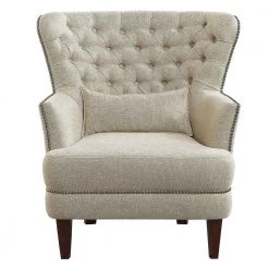 Savry Beige Textured Upholstery Tufted Accent Wingback Chair by EVERGLADE HOME