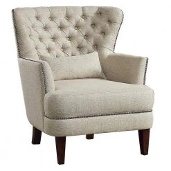 Savry Beige Textured Upholstery Tufted Accent Wingback Chair by EVERGLADE HOME -EVERGLADE HOME Shop beige everglade home accent chairs lx 1112 1 c3 1000
