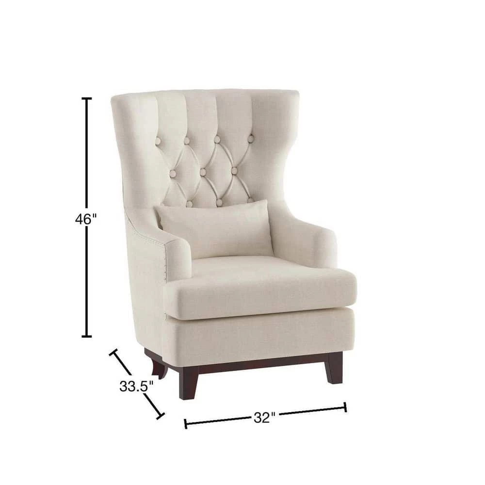 Davi Beige Textured Upholstery Tufted Back Wingback Chair by EVERGLADE HOME 3 Davi Beige Textured Upholstery Tufted Back Wingback Chair by EVERGLADE HOME - Image 3