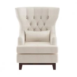 Davi Beige Textured Upholstery Tufted Back Wingback Chair by EVERGLADE HOME