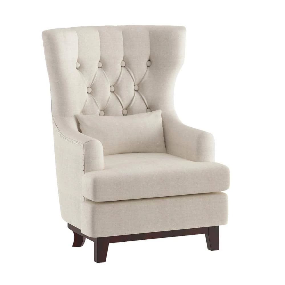 Davi Beige Textured Upholstery Tufted Back Wingback Chair by EVERGLADE HOME 4 Davi Beige Textured Upholstery Tufted Back Wingback Chair by EVERGLADE HOME - Image 4