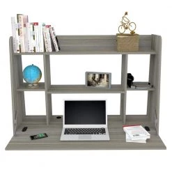 43.3 in. Width Rectangular Smoke Oak Wall Mounted Floating Desk with 6-Shelves by Inval -EVERGLADE HOME Shop beige inval floating desks es 13603 1f 1000
