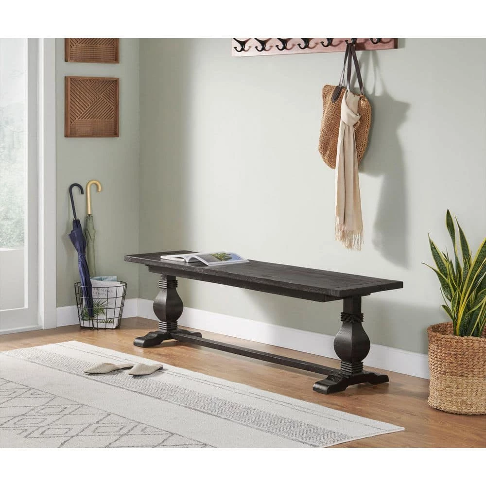 Napa Black Solid Wood Dining Bench (18 in. H x 66 in. W x 16 in. D) by Martin Svensson Home 3 Napa Black Solid Wood Dining Bench (18 in. H x 66 in. W x 16 in. D) by Martin Svensson Home - Image 3