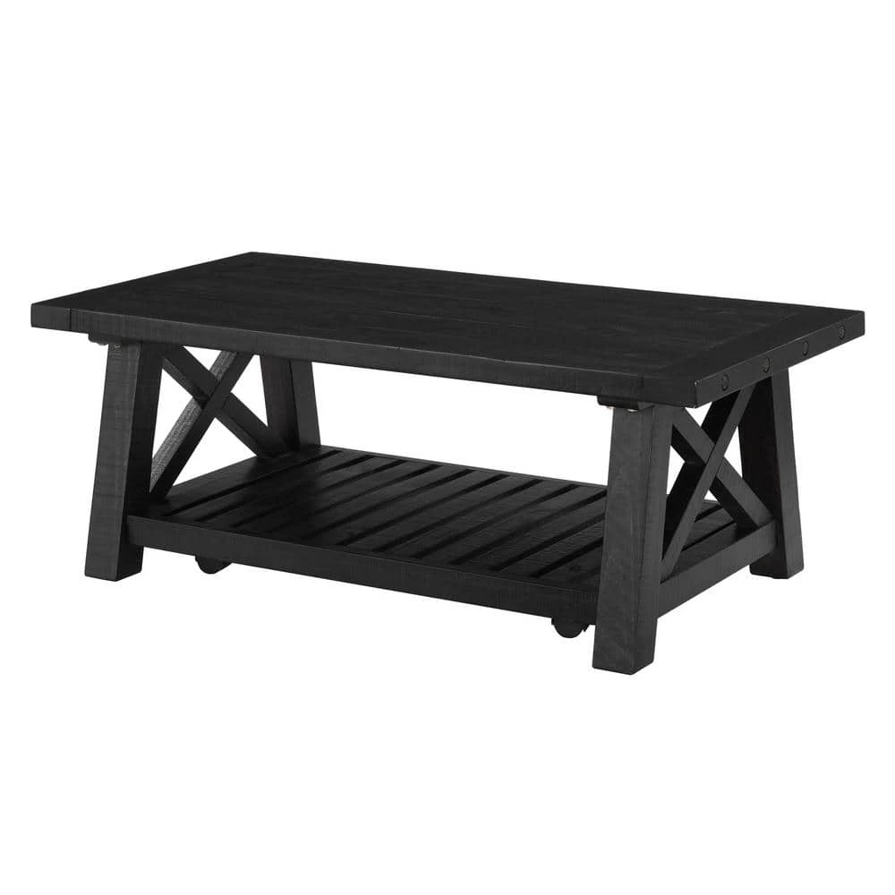 Bolton 50 in. Black Stain Rectangular Solid Wood Coffee Table by Martin Svensson Home 1 Bolton 50 in. Black Stain Rectangular Solid Wood Coffee Table by Martin Svensson Home