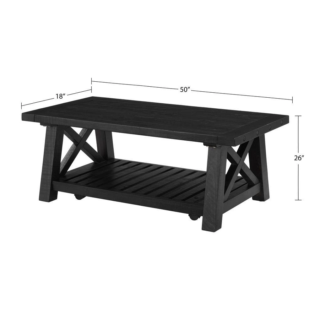 Bolton 50 in. Black Stain Rectangular Solid Wood Coffee Table by Martin Svensson Home 5 Bolton 50 in. Black Stain Rectangular Solid Wood Coffee Table by Martin Svensson Home - Image 5