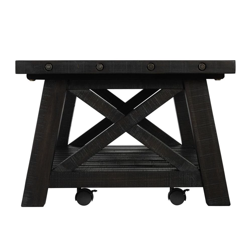 Bolton 50 in. Black Stain Rectangular Solid Wood Coffee Table by Martin Svensson Home 2 Bolton 50 in. Black Stain Rectangular Solid Wood Coffee Table by Martin Svensson Home - Image 2