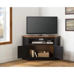 Rustic Corner Black and Honey Metal Corner TV Stand Fits TVs Up to 55 in. with Cable Management by Martin Svensson Home -EVERGLADE HOME Shop black with honey martin svensson home tv stands 90975 31 1000