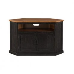 Rustic Corner Black and Honey Metal Corner TV Stand Fits TVs Up to 55 in. with Cable Management by Martin Svensson Home