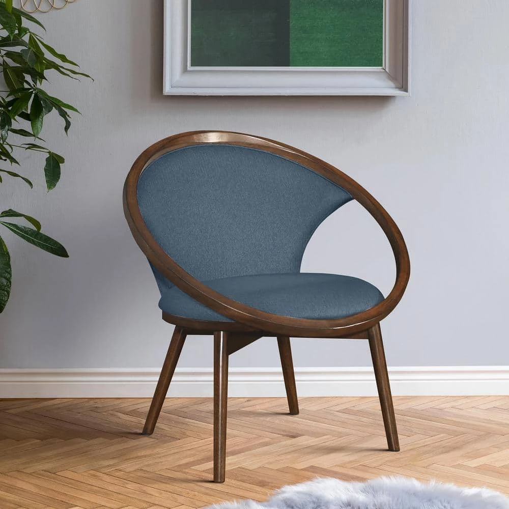 Clair Blue Mid-Century Fabric Upholstery Solid Wood Frame Accent Chair by EVERGLADE HOME 8 Clair Blue Mid-Century Fabric Upholstery Solid Wood Frame Accent Chair by EVERGLADE HOME - Image 8