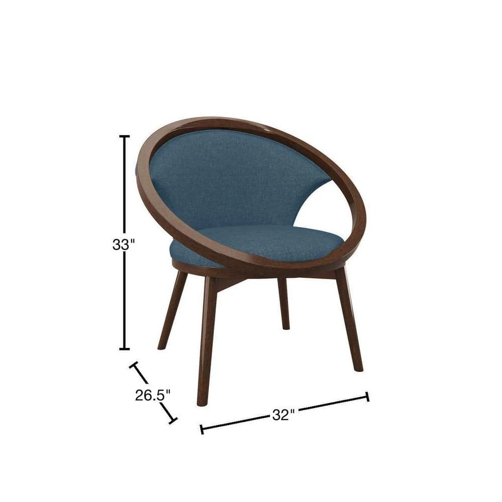 Clair Blue Mid-Century Fabric Upholstery Solid Wood Frame Accent Chair by EVERGLADE HOME 3 Clair Blue Mid-Century Fabric Upholstery Solid Wood Frame Accent Chair by EVERGLADE HOME - Image 3