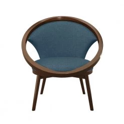 Clair Blue Mid-Century Fabric Upholstery Solid Wood Frame Accent Chair by EVERGLADE HOME