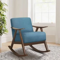 Bracco Blue Mid-Century Fabric Upholstery Solid Wood Rocking Chair by EVERGLADE HOME -EVERGLADE HOME Shop blue everglade home accent chairs lx 1034bu 1 31 1000