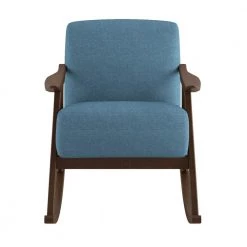 Bracco Blue Mid-Century Fabric Upholstery Solid Wood Rocking Chair by EVERGLADE HOME