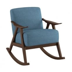 Bracco Blue Mid-Century Fabric Upholstery Solid Wood Rocking Chair by EVERGLADE HOME -EVERGLADE HOME Shop blue everglade home accent chairs lx 1034bu 1 c3 1000