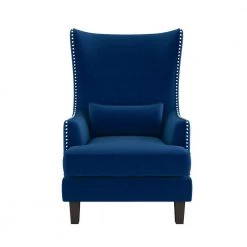 Narcine Blue Velvet Wingback Chair with Lumbar Pillow by EVERGLADE HOME