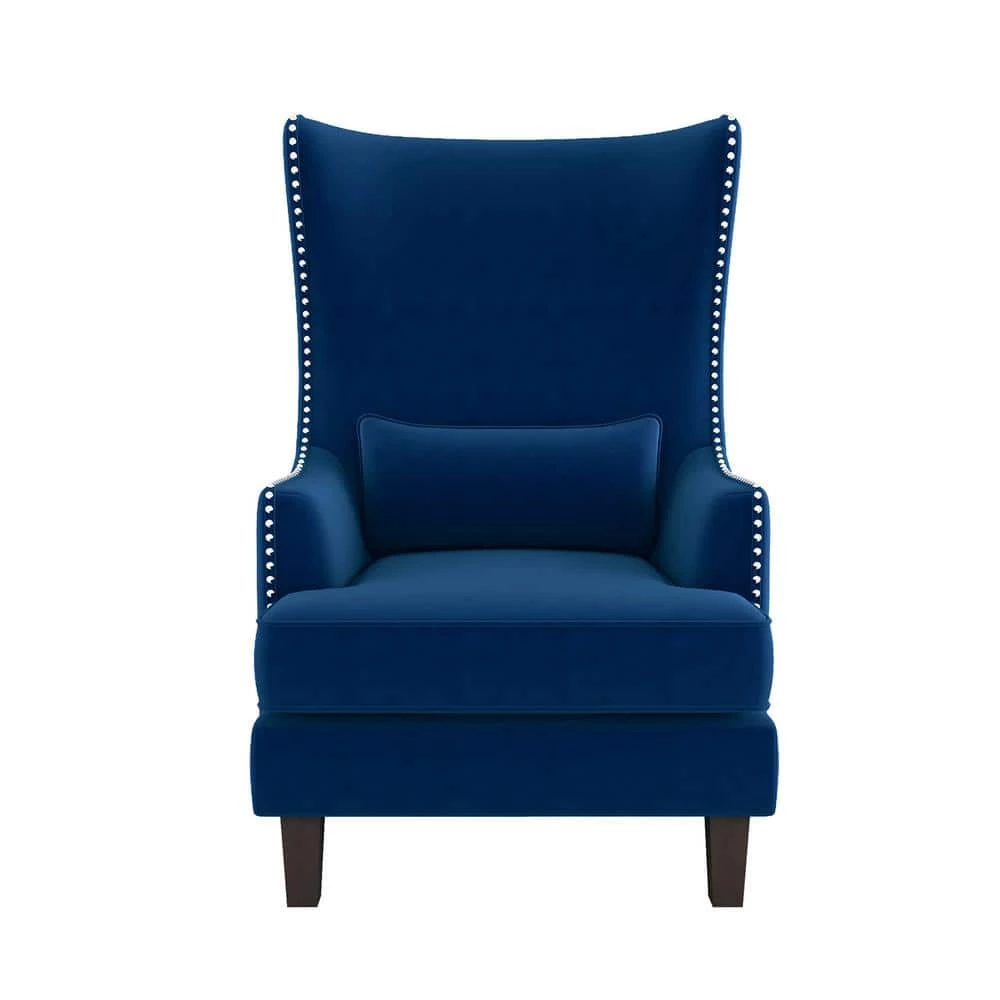 Narcine Blue Velvet Wingback Chair with Lumbar Pillow by EVERGLADE HOME 1 Narcine Blue Velvet Wingback Chair with Lumbar Pillow by EVERGLADE HOME