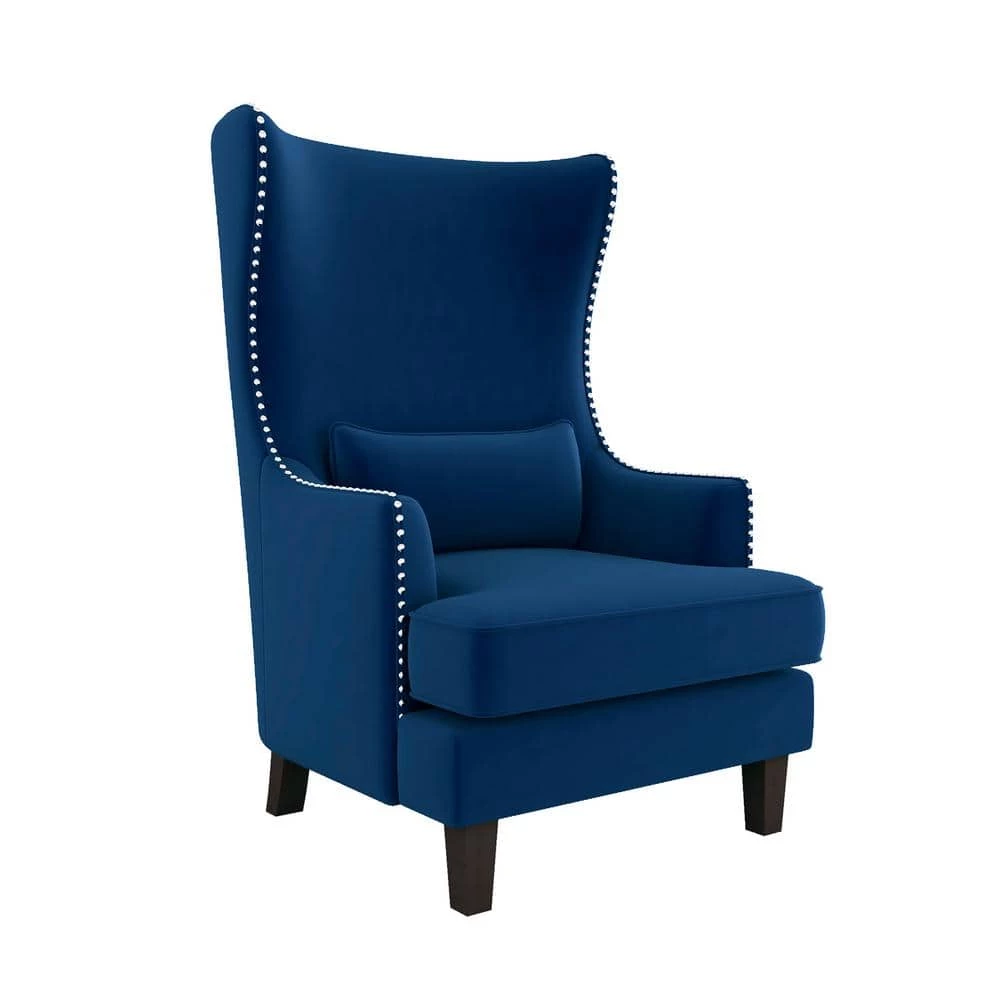Narcine Blue Velvet Wingback Chair with Lumbar Pillow by EVERGLADE HOME 3 Narcine Blue Velvet Wingback Chair with Lumbar Pillow by EVERGLADE HOME - Image 3